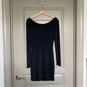 Lulu's Black and Silver Backless Long Sleeve Bodycon Dress